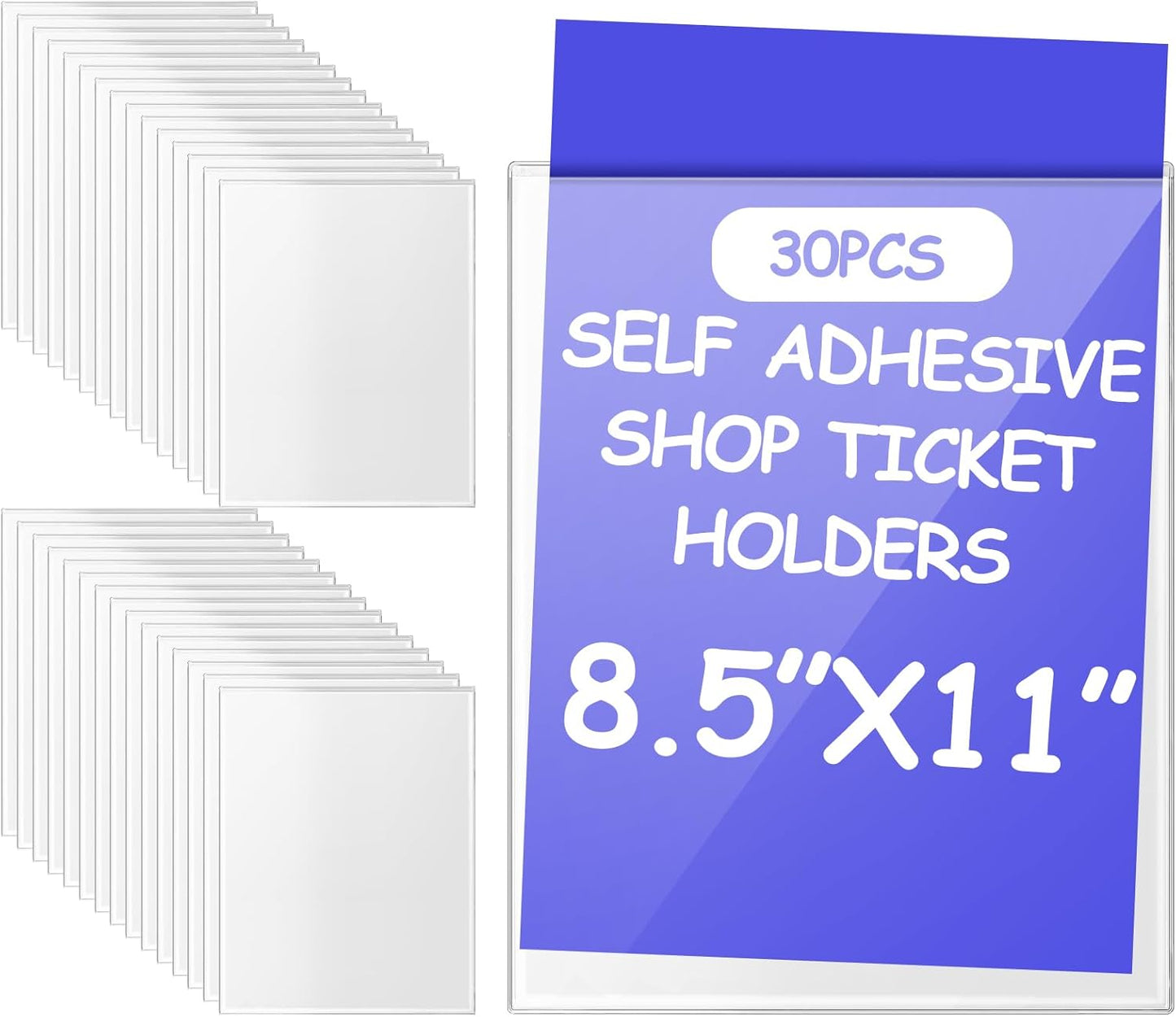 Outus Self Adhesive Shop Ticket Holders Clear Plastic Sleeves Adhesive Pockets Work Order Job Ticket Holders for Home Office Posting Signs(8.5 x 11 Inch,30 Pcs)