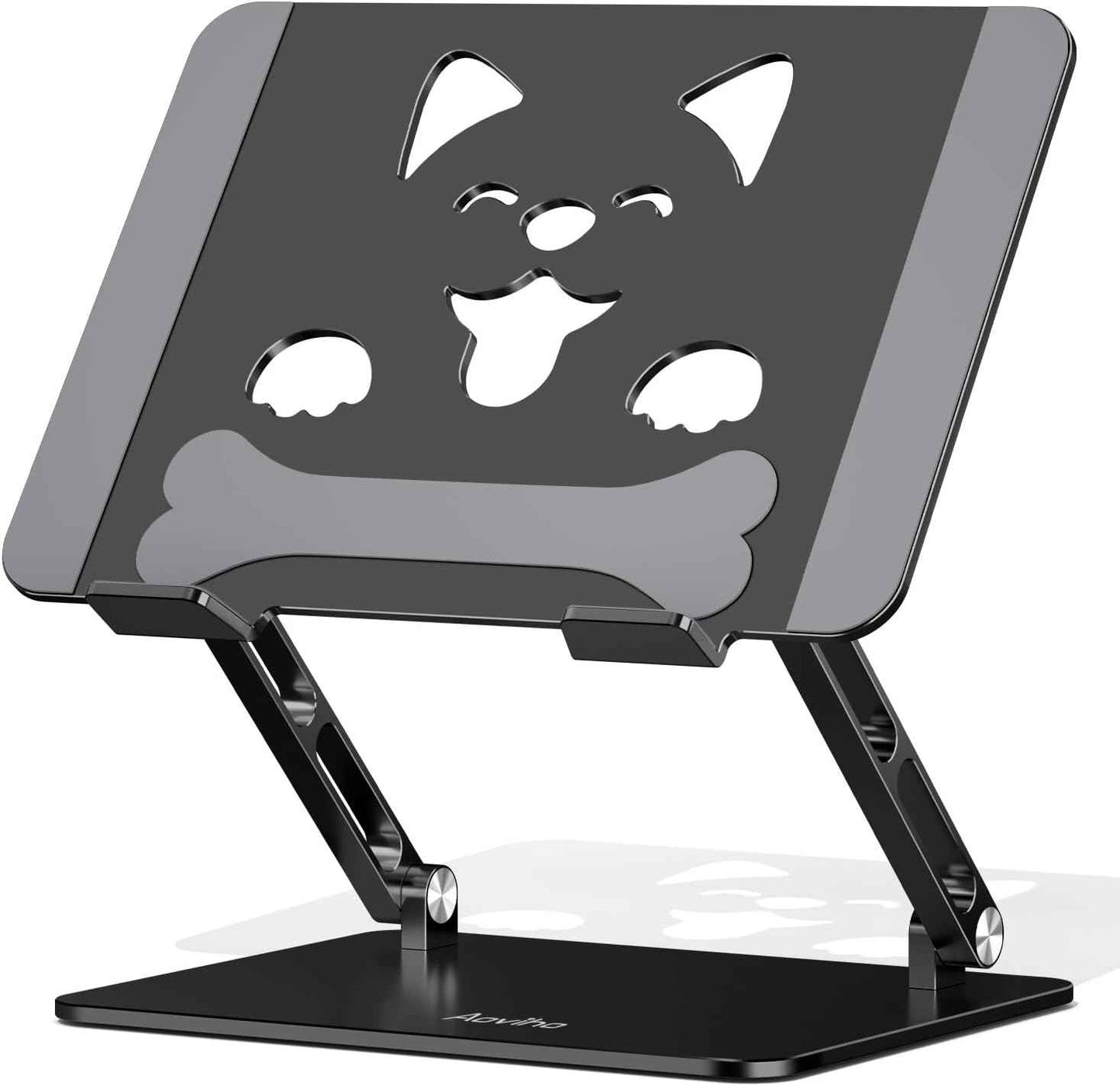 Aoviho Laptop Stand for Desk-Adjustable, Foldable, Portable, Ergonomic Aluminum Notebook Riser with Unique Puppy Cooling Vent, Desk Gift for 10"-17.3" Devices Mac, Dell, HP, Lenovo, Samsung, Black