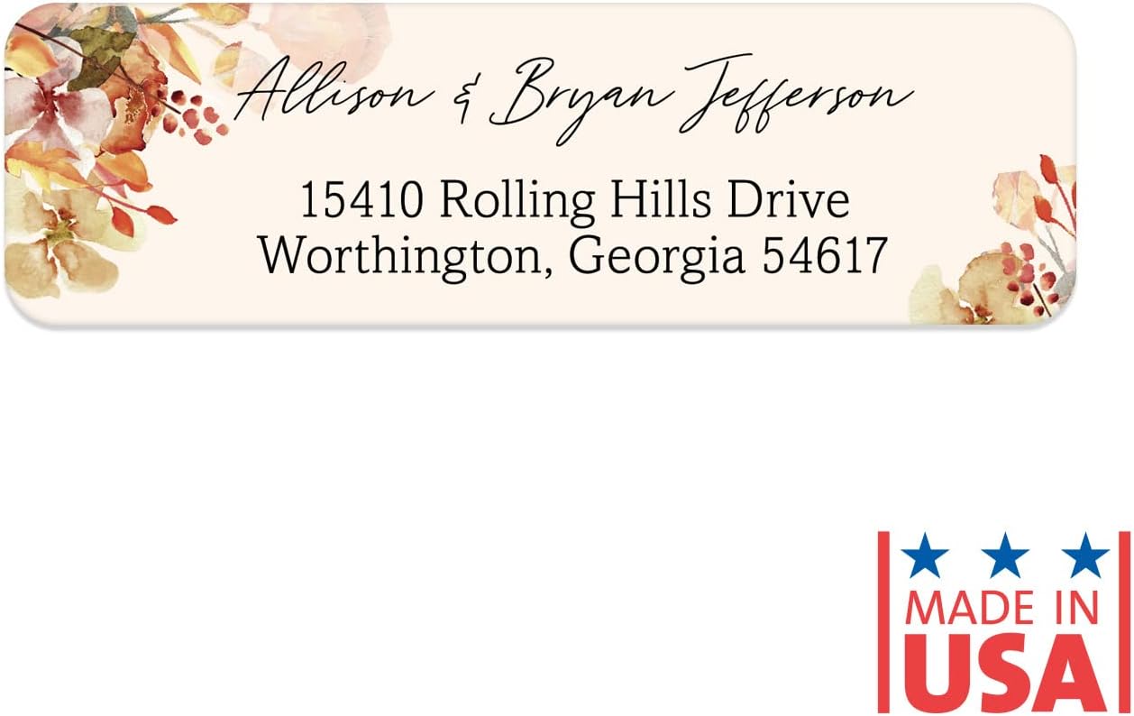 Rust Orange Floral Rolled Address Labels / 250 Personalized Return Address Labels/Designer Address Stickers in Elegant Plastic Dispenser - Lumora Desk