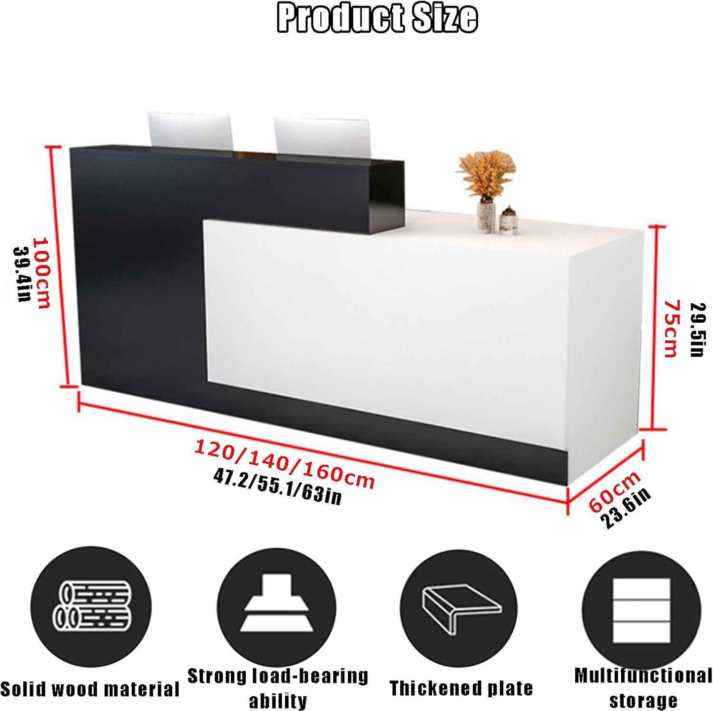 Modern Reception Counter with Lockable Drawers, Home Office Desk/Table for Checkout, Salon, Lobby