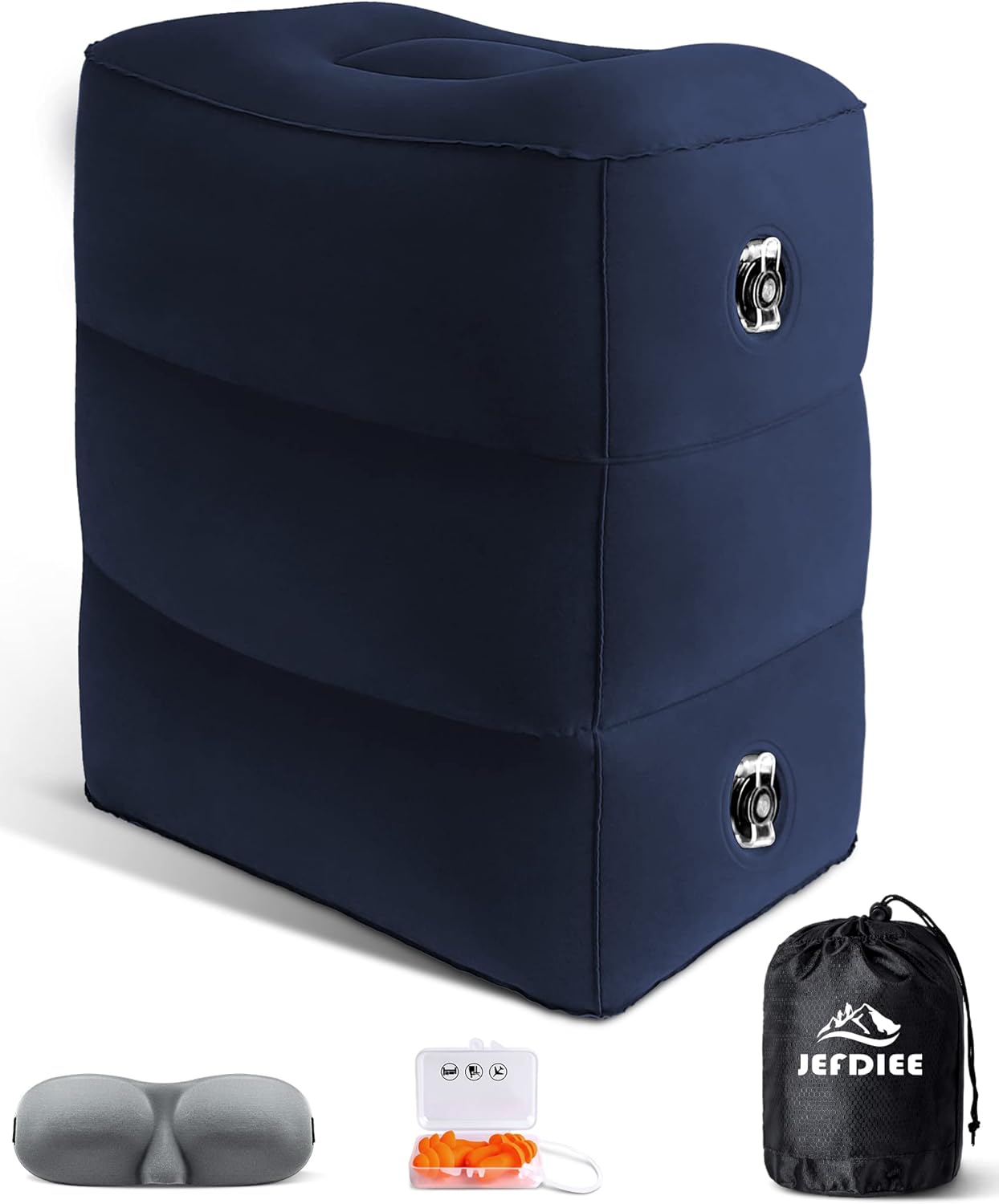 JefDiee Inflatable Travel Foot Rest Pillow, Kids Airplane Bed, Adjustable 3 Layers Height Leg Rest Pillow, Adults Travel Essentials Great for Airplane, Office, Home, Trains, Cars (Blue)