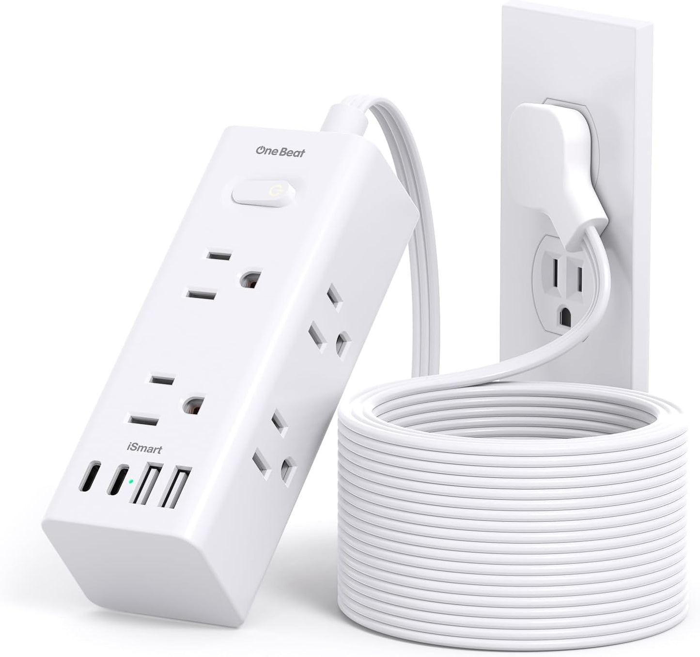 15Ft Extension Cord with Multiple Outlets, Flat Plug Power Strip Surge Protector with 15 Ft Long Cord, 6 Outlet 3 USB Ports (2 USB C), Multi Outlet Wall Plug for Travel, College, Dorm Room Essentials
