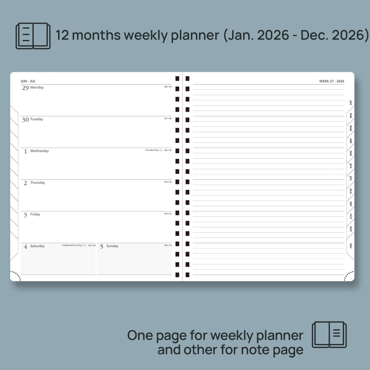 POPRUN 2026 Planner Weekly Notebook Calendar (Jan-Dec), Large Size 8.5'' x 10.5'' - Agenda 2026 Appointment Book with Monthly Tabs, Inner Pocket, Spiral Soft Cover, 100 GSM - Petrol