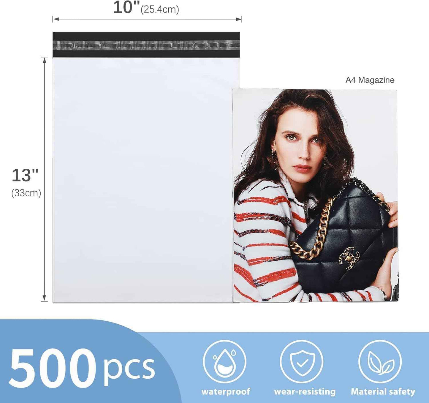 Metronic Poly Mailers 10x13 Inch 500 Pack Shipping Bags for Clothes Bulk,Self Adhesive Shipping Envelopes for Small Business,Waterproof Mailers Poly Bags for Shipping,Packaging Mailing Bags White