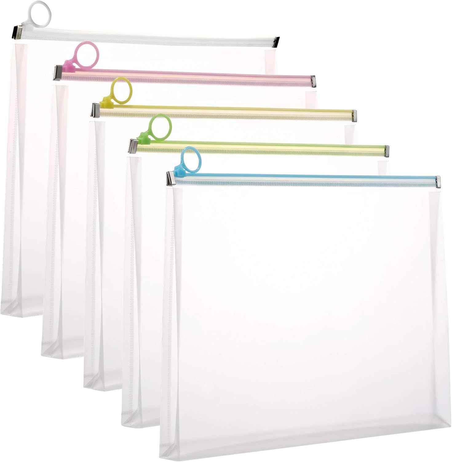 5Packs Clear Plastic Zip Envelopes 9 3/4 x 13 Letter File Document Paper Folder Case