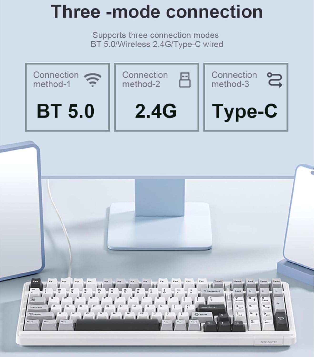 x Aula F99 Pro Wireless Mechanical Keyboard, Gasket Hot Swappable Custom Keyboard with Knob, RGB Backlit,Pre-lubed Reaper Switches PBT Keycaps BT5.0/2.4GHz/USB-C Creamy PC Gaming Keyboards - Blue