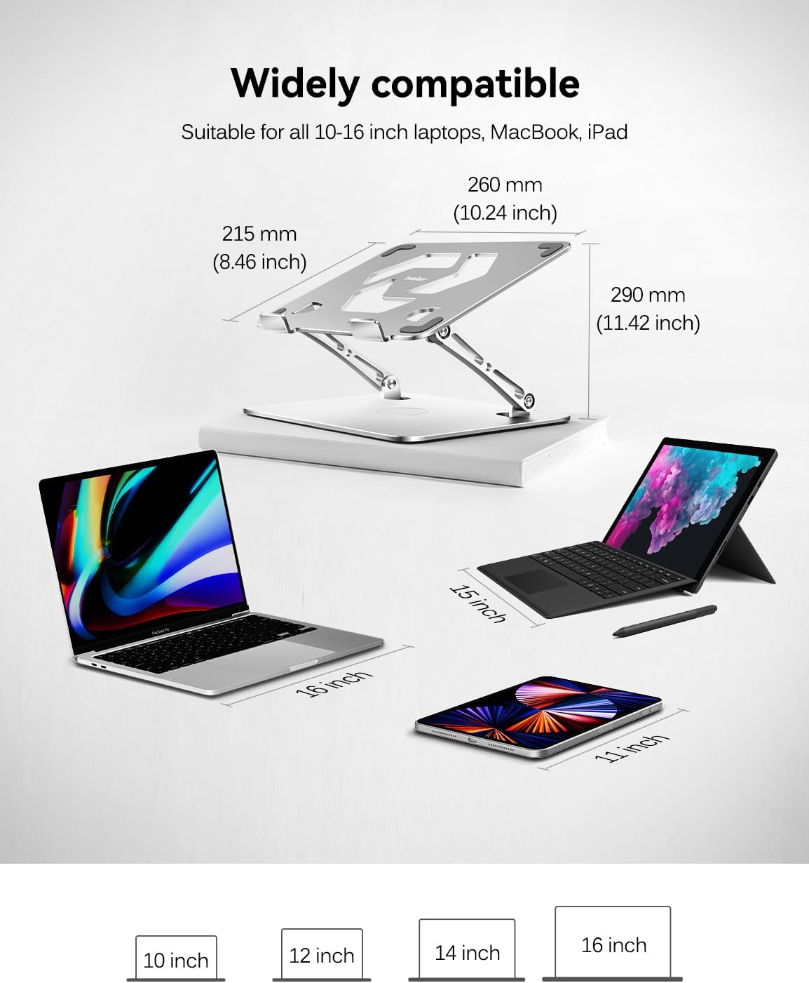 ivoler Adjustable Laptop Stand with 360° Rotating Base, Ergonomic Laptop Stand for Desk, Foldable & Portable Laptop Riser, for Collaborative Work, Fit MacBook Laptops up to 16 inches Silver