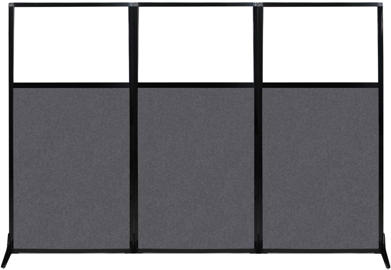 Versare Office Workstation Screen | Portable Wall Divider | Modern Cubicle | Freestanding Privacy Screen | Flexible Work Space | 3 Panels | 99" Wide x 70" Tall Dark Gray SoundSorb Panels with Window