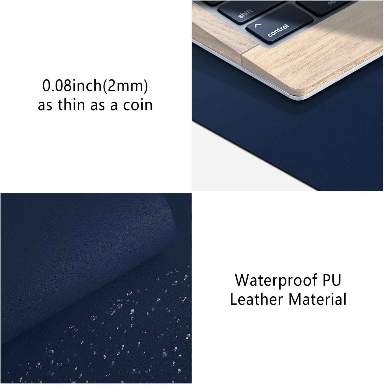 Leather Desk Pad Protector, Mouse Pad, Non-Slip Computer Mat for Desk, PU Leather Office Desk Mat for Home & Office, Waterproof Laptop Desk Blotter for Keyboard and Mouse, Navy (15.7''X31.5'')