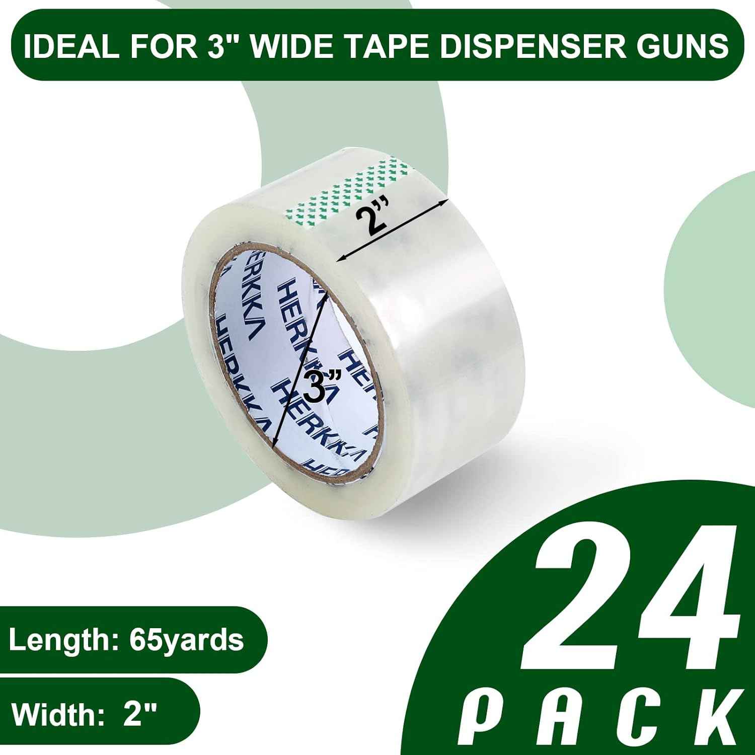 HERKKA Clear Packing Tape, 24 Rolls Heavy Duty Packaging Tape for Shipping Packaging Moving Sealing, Thicker Clear Packing Tape, 2 inches Wide, 65 Yards Per Roll, 1560 Total Yards