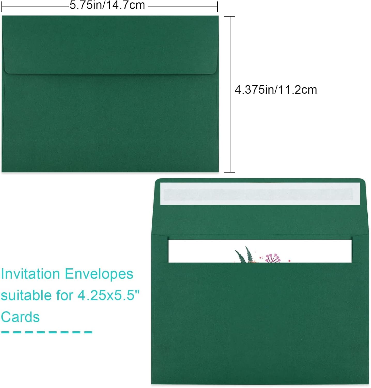 70 Pack A2 Dark Green Envelopes - Self Seal for Photos, Invitations, Greeting Cards & 4.5x5.5 Cards - Lumora Desk