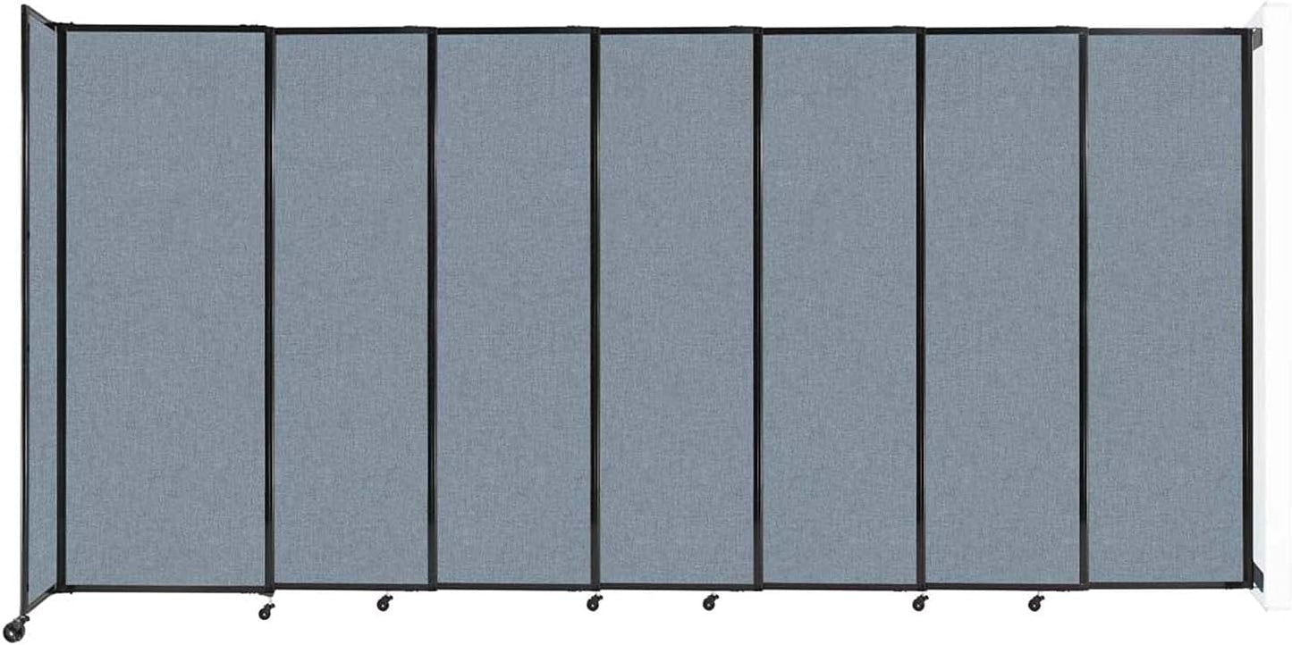 Wall-Mounted Sliding StraightWall Room Divider | Adjustable Widths | Locking Wheels | Room Separator | Up to 15'6" Wide x 7'6" Tall Powder Blue Fabric Panels - Lumora Desk