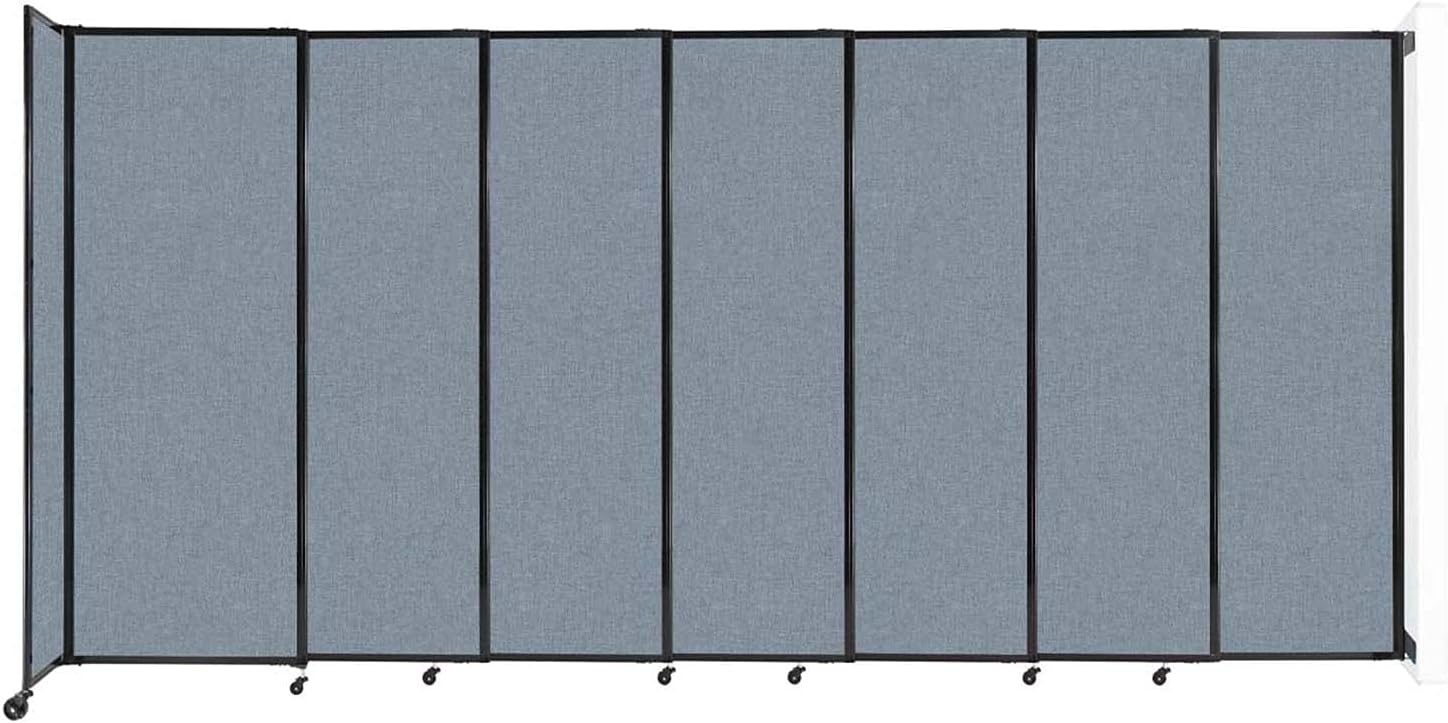 Wall-Mounted Sliding StraightWall Room Divider | Adjustable Widths | Locking Wheels | Room Separator | Up to 15'6" Wide x 7'6" Tall Powder Blue Fabric Panels - Lumora Desk