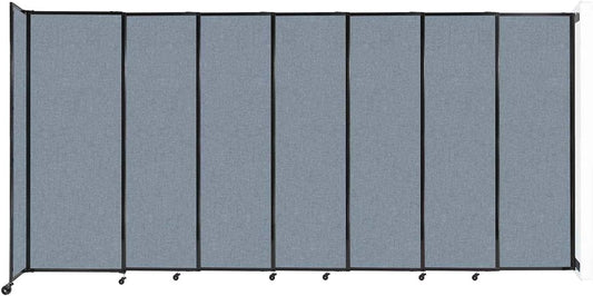 Wall-Mounted Sliding StraightWall Room Divider | Adjustable Widths | Locking Wheels | Room Separator | Up to 15'6" Wide x 7'6" Tall Powder Blue Fabric Panels - Lumora Desk