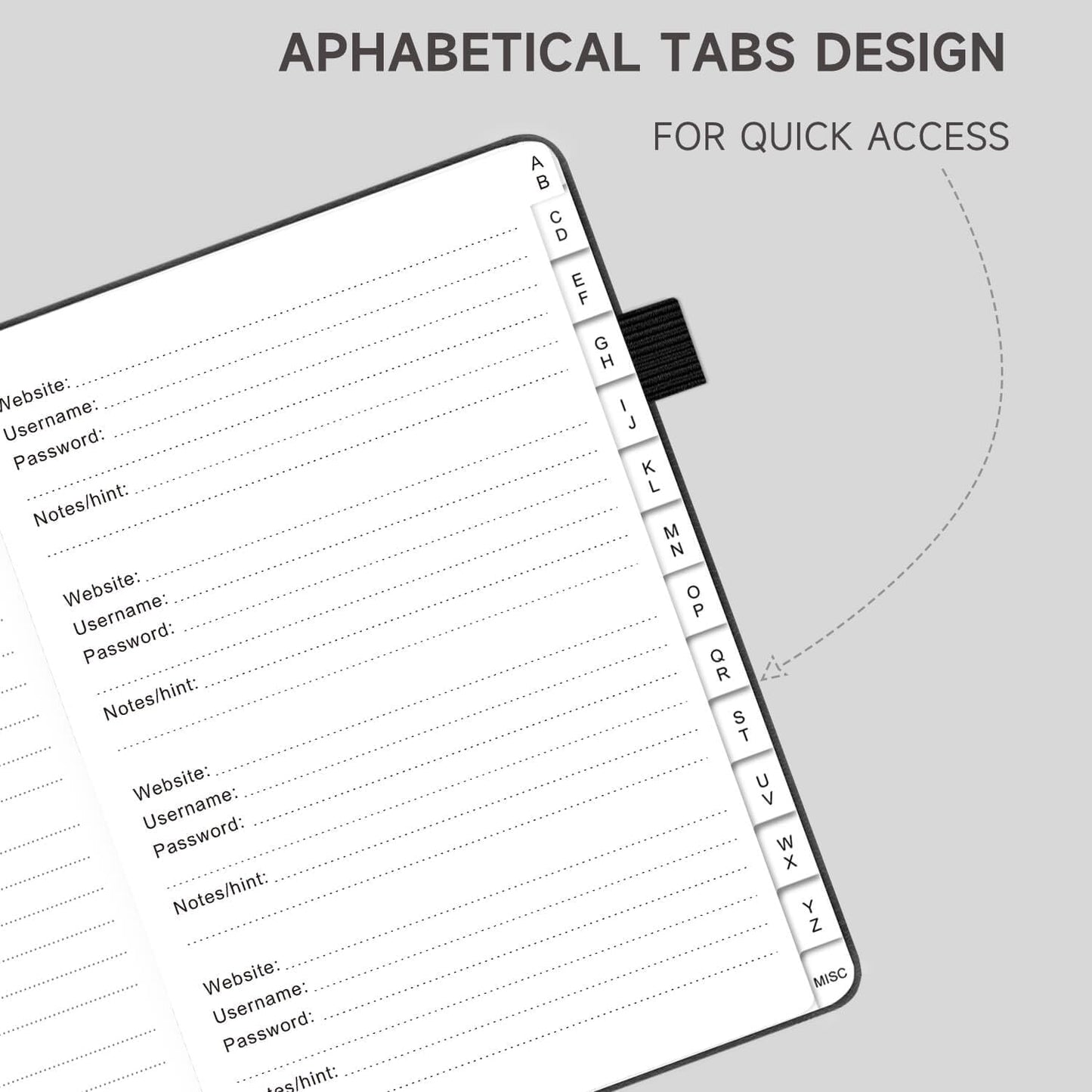 Password Book with Alphabetical Tabs – Hardcover Internet Address & Password Organizer – Password Keeper Notebook for Computer & Website – 7 x 10" Log-in Password Journal w/Thick Paper (Black)