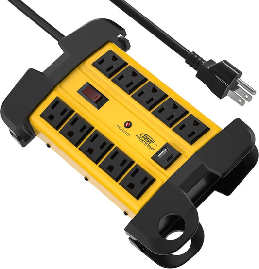 CRST Heavy Duty Power Strip with USB-C,10-Outlet Metal Surge Protector Power Strip with 6FT Cord(2800J),15A Circuit Breaker, Wall Mount, Cord Management, ETL Listed