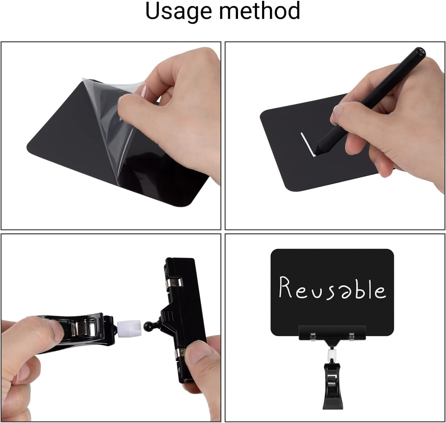 10 Pack Mini Plastic Chalkboard Sign with Clip, Double Head Rotating Display Price Tags Merchandise Sign Clip Holder for Business Retail Food Clothing Rack Shelf Basket Sign Display (Black)