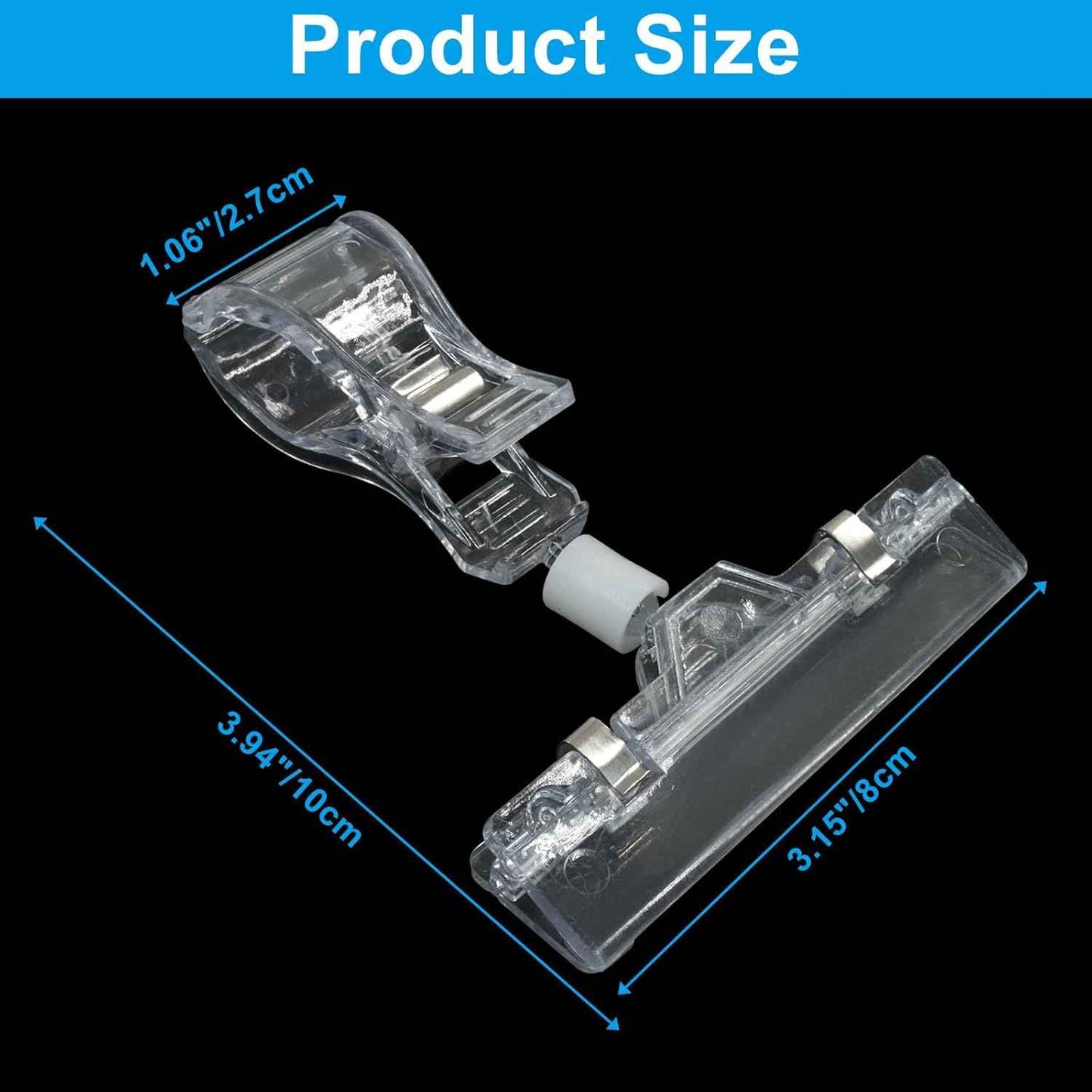 Zorfeter 12 PCS Clear Sign Clips, Plastic Label Clips on Merchandise Display Swivel Price Tag Clips, Double Sided Rotatable Menu Clips for Sale Retail Display
