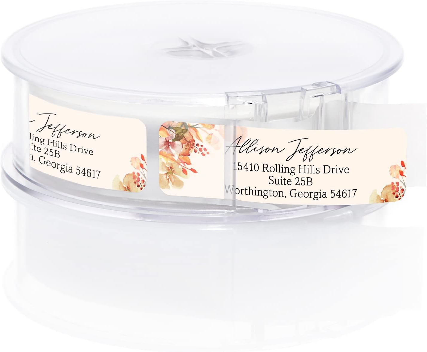 Rust Orange Floral Rolled Address Labels / 250 Personalized Return Address Labels/Designer Address Stickers in Elegant Plastic Dispenser - Lumora Desk
