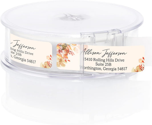 Rust Orange Floral Rolled Address Labels / 500 Personalized Return Address Labels/Designer Address Stickers in Elegant Plastic Dispenser - Lumora Desk