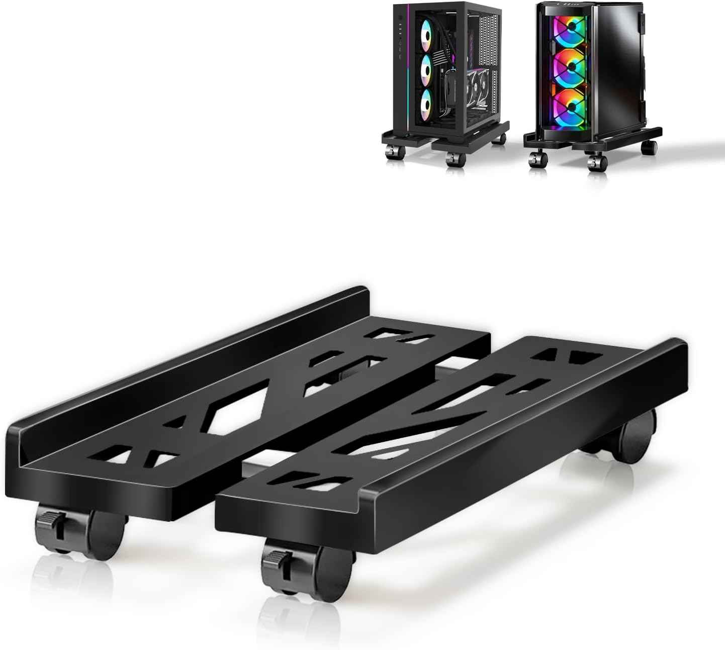 PC Stand, Mobile CPU Stand for Floor, Adjustable CPU Rolling Stand, Under Desk Computer Tower Stand, Computer Mobile Cart Holder with Locking Caster Wheels PC Tower Stand for Home and Office - Black