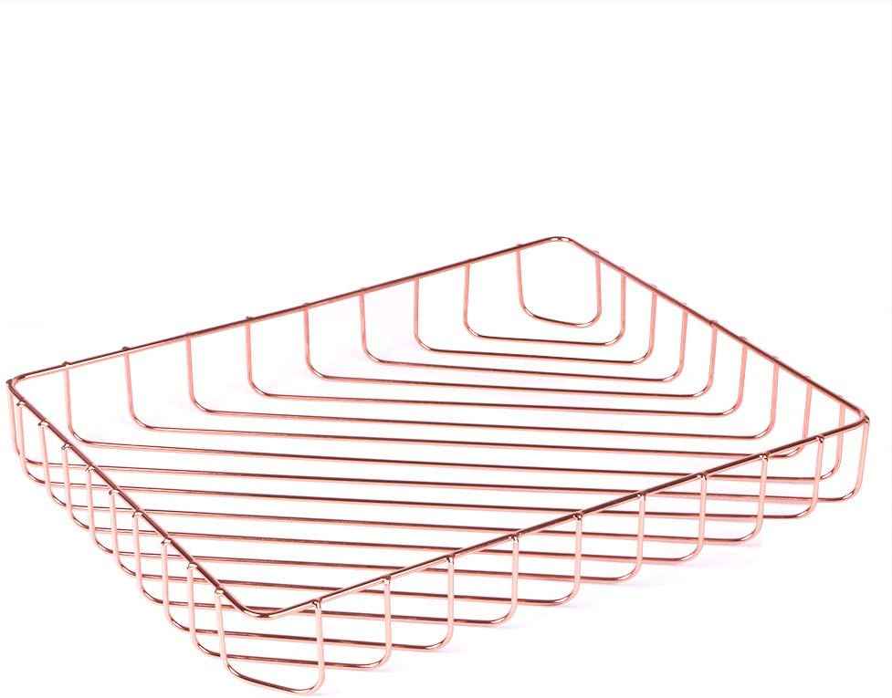 Rose Gold File Organizer for Desk Letter Size Desk Paper Organizer Trays Large Capacity Metal File Organizer Paper Tray Wire Basket Bins for Office Desktop,12.5" x 9.4" x 1.9"