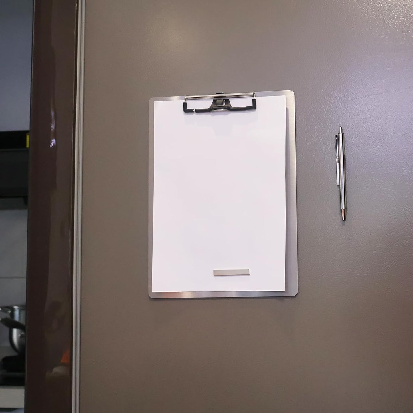 Stainless Steel Magnetic Clipboard with Pen - Multiple Sizes, Magnetic Design, Essential for Office and Home (6.3 x 9.3 Inches)
