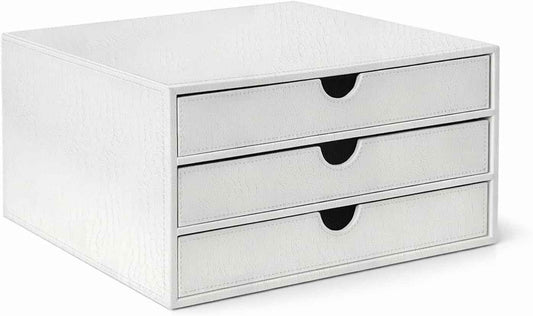 UnionBasic Document Organizer, 3-Drawer File Cabinet Document Storage Box, Office Desktop Filing Organizer, Croco White
