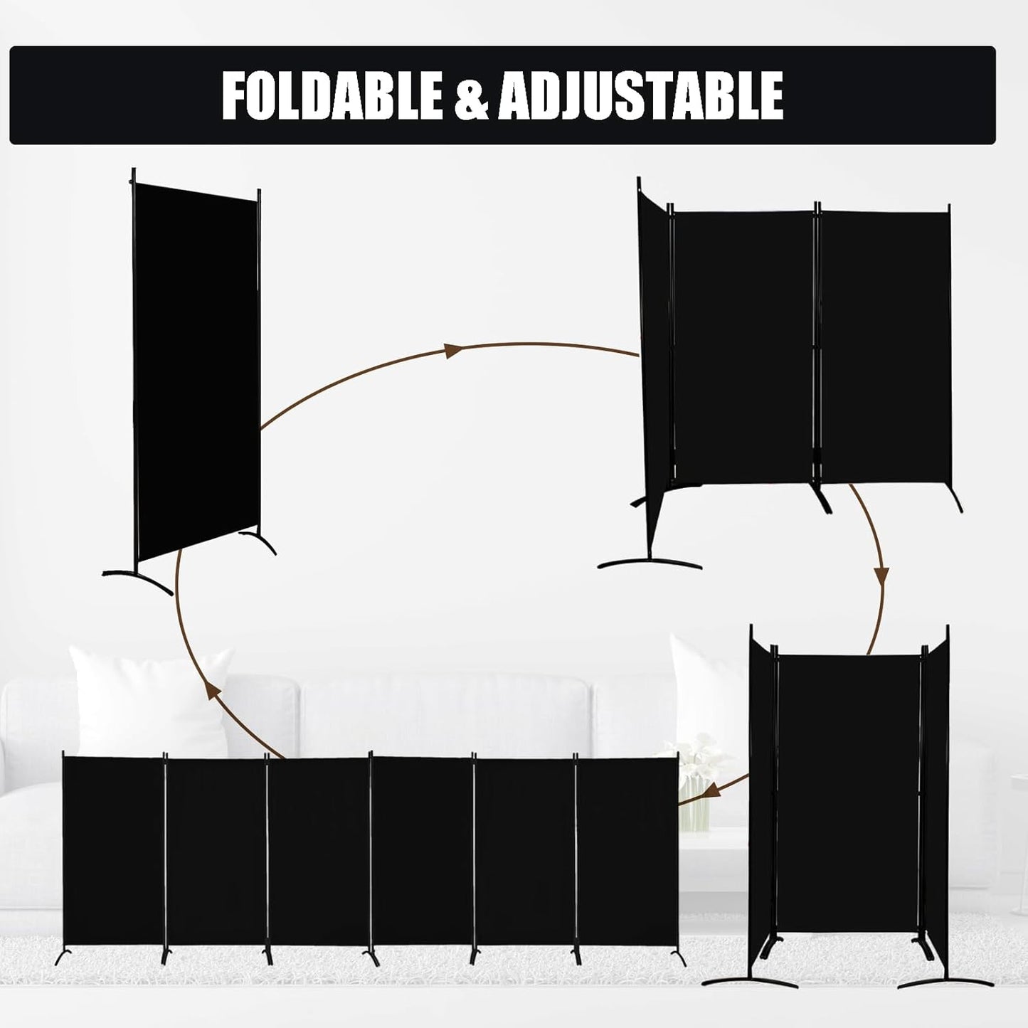 Room Divider-Folding Privacy Screens, 6 ft Partition Room Dividers Wall for Separation, Home, Office, Classroom, Studio (Black, 6 Panel)