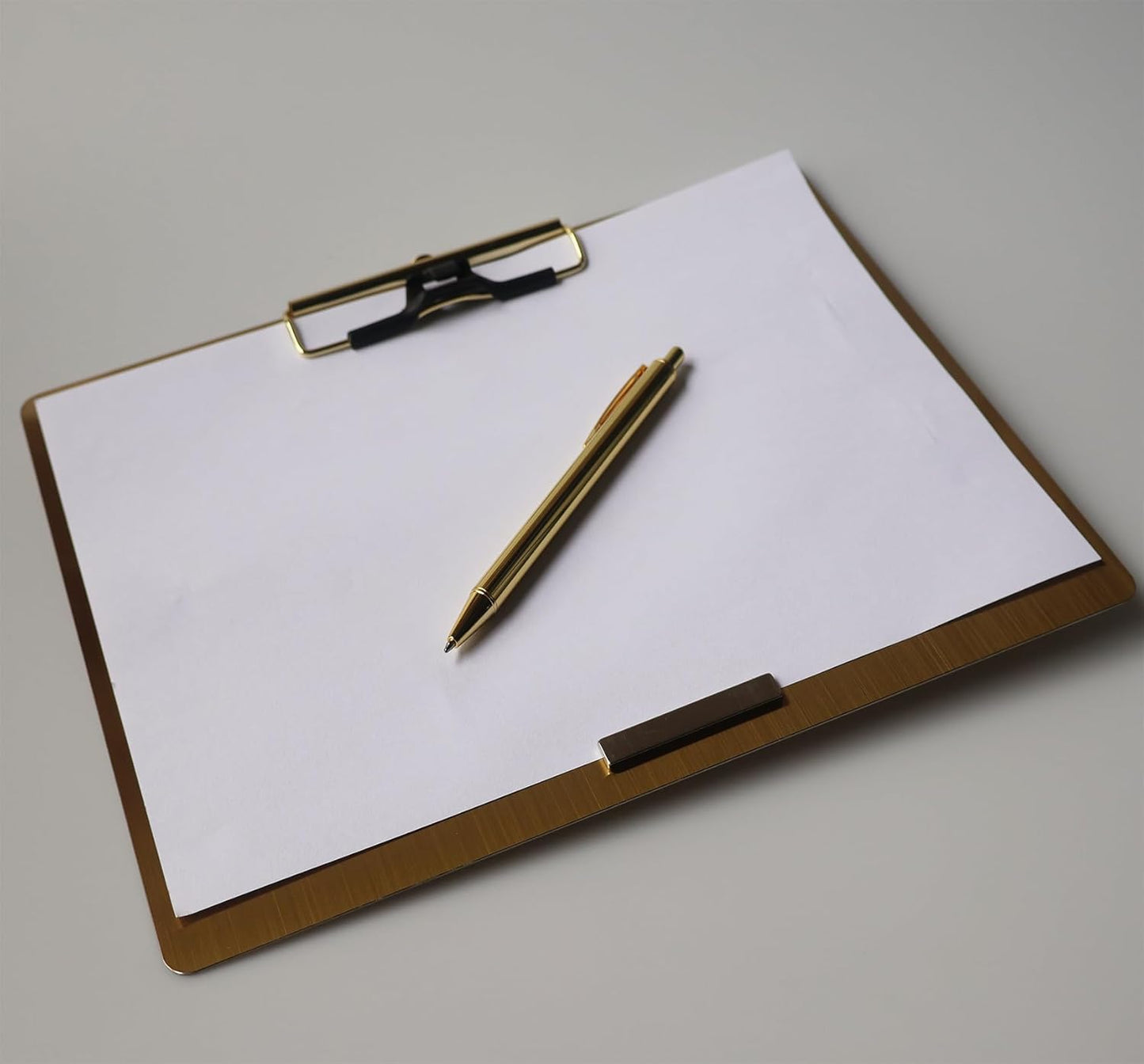 Stainless Steel Magnetic Clipboard with Pen - Multiple Sizes, Magnetic Design, Essential for Office and Home (Gold 4.3 x 8.5 Inches)
