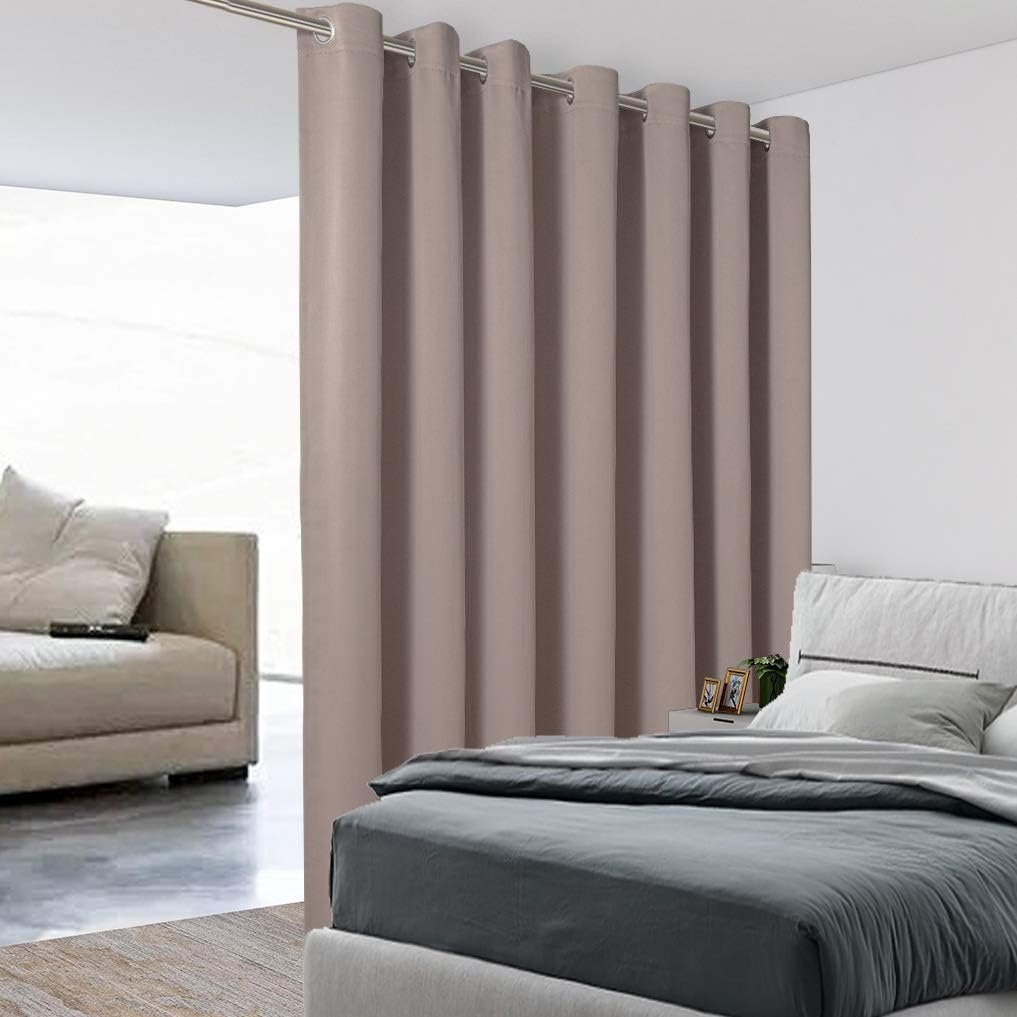 BONZER Room Divider Curtain Total Privacy Wall Noise Reducing Extra Wide Blackout Curtains for Patio Sliding Glass Door, 96L x 120W Inch (8L x 10W ft), 1 Panel, Khaki