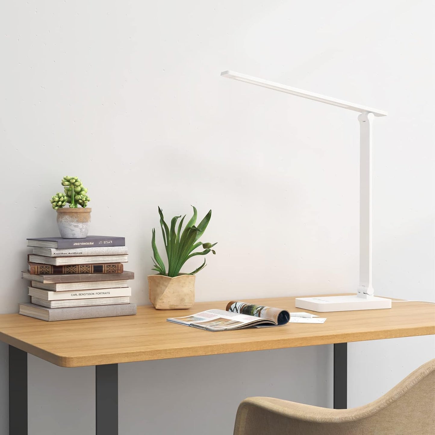 Lepro LED Desk Lamp with USB Charging Port Dimmable Home Office Touch Control Reading Table Lamp,3 Color Modes with 5 Brightness Level, School Dorm Room Essentials, Task Lamp, Sewing, Crafting, White - Lumora Desk