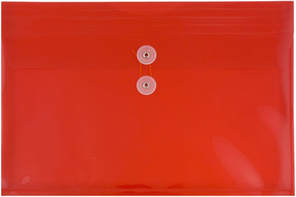 JAM PAPER Plastic Envelopes with Button & String Tie Closure - Letter Booklet - 9 3/4 x 13 - Red - 12/Pack