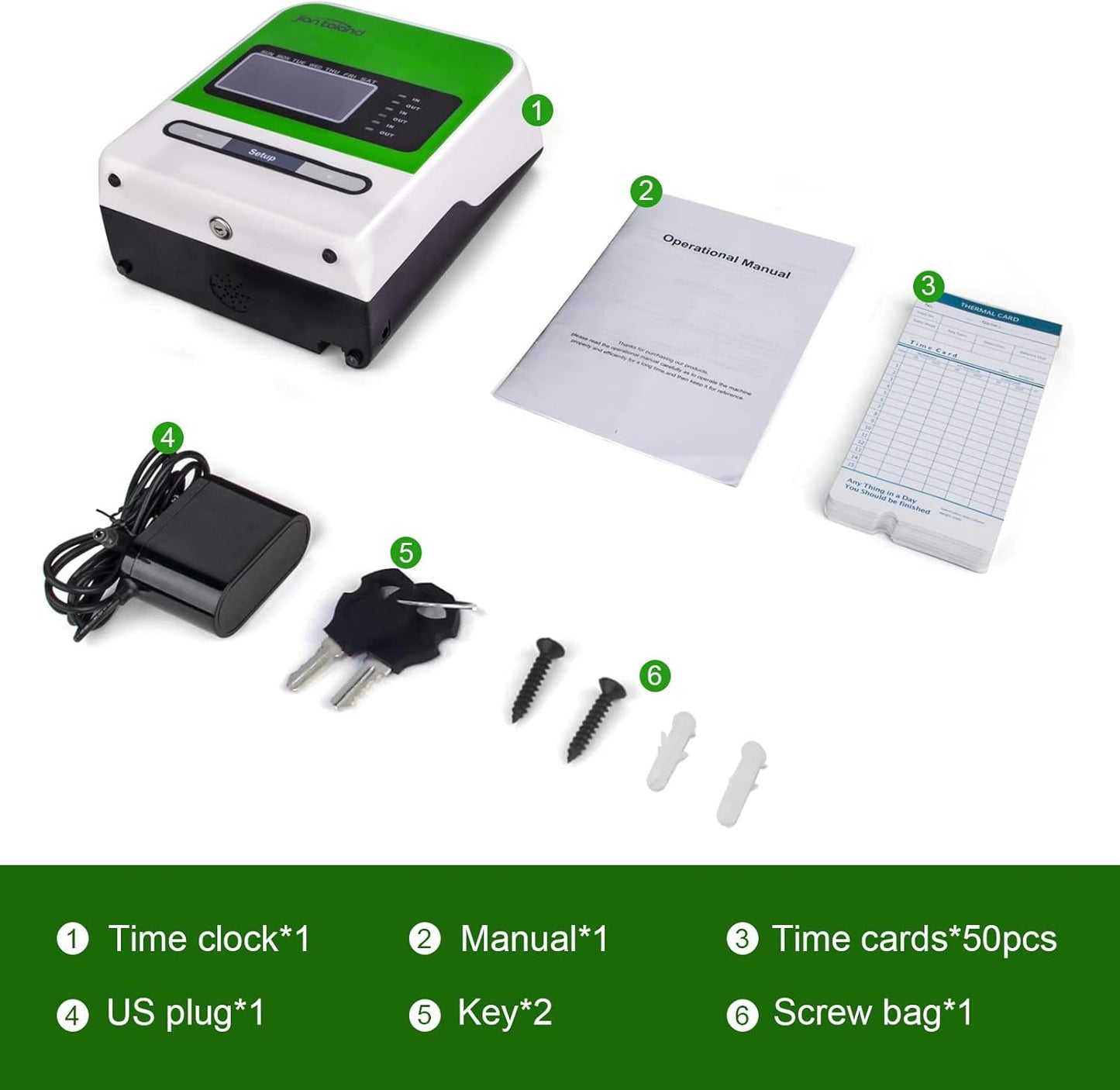 Employee Thermal Time Clock for Small Business | in/Out Punch Clock, No Ink Ribbon No Network Required, Includes 50 Time Cards & 2 Keys, 0 Monthly Fee