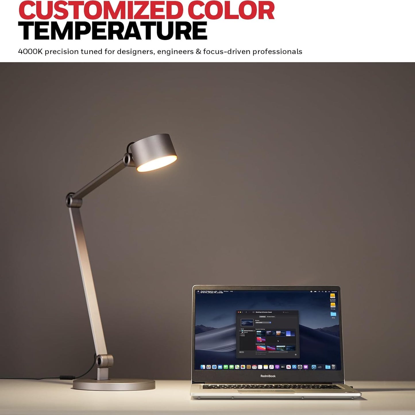 Honeywell LED Desk Lamp, 01A Sunturalux Desk Light for Home Office, 4000K Dimmable Eye Caring Natural Light Architect Lamp with Metal Swing Arm Lamp for Desk Craft Reading