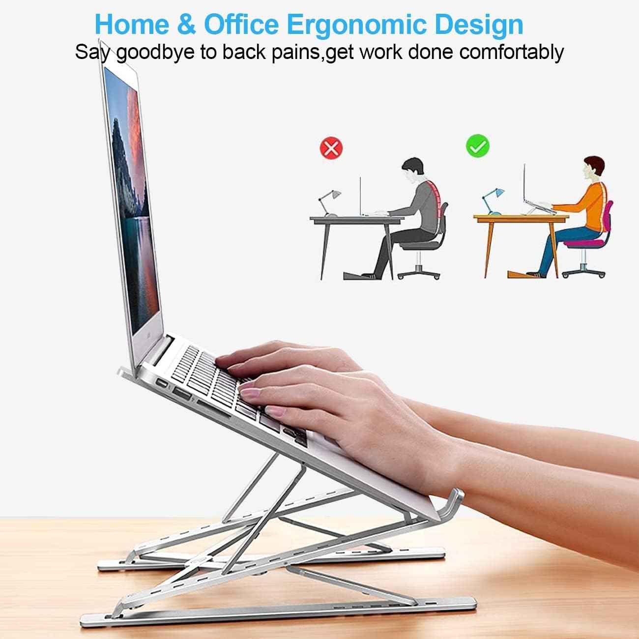 Laptop Stand for Desk，Stable MacBook Pro Stand，Ergonomic Aluminum Computer Riser for 12 13 15 16 17 inch ，Computer Cooling Stand for Mac MacBook Pro Air,HP, Dell, More PC Notebook (LIGHT SILVER)