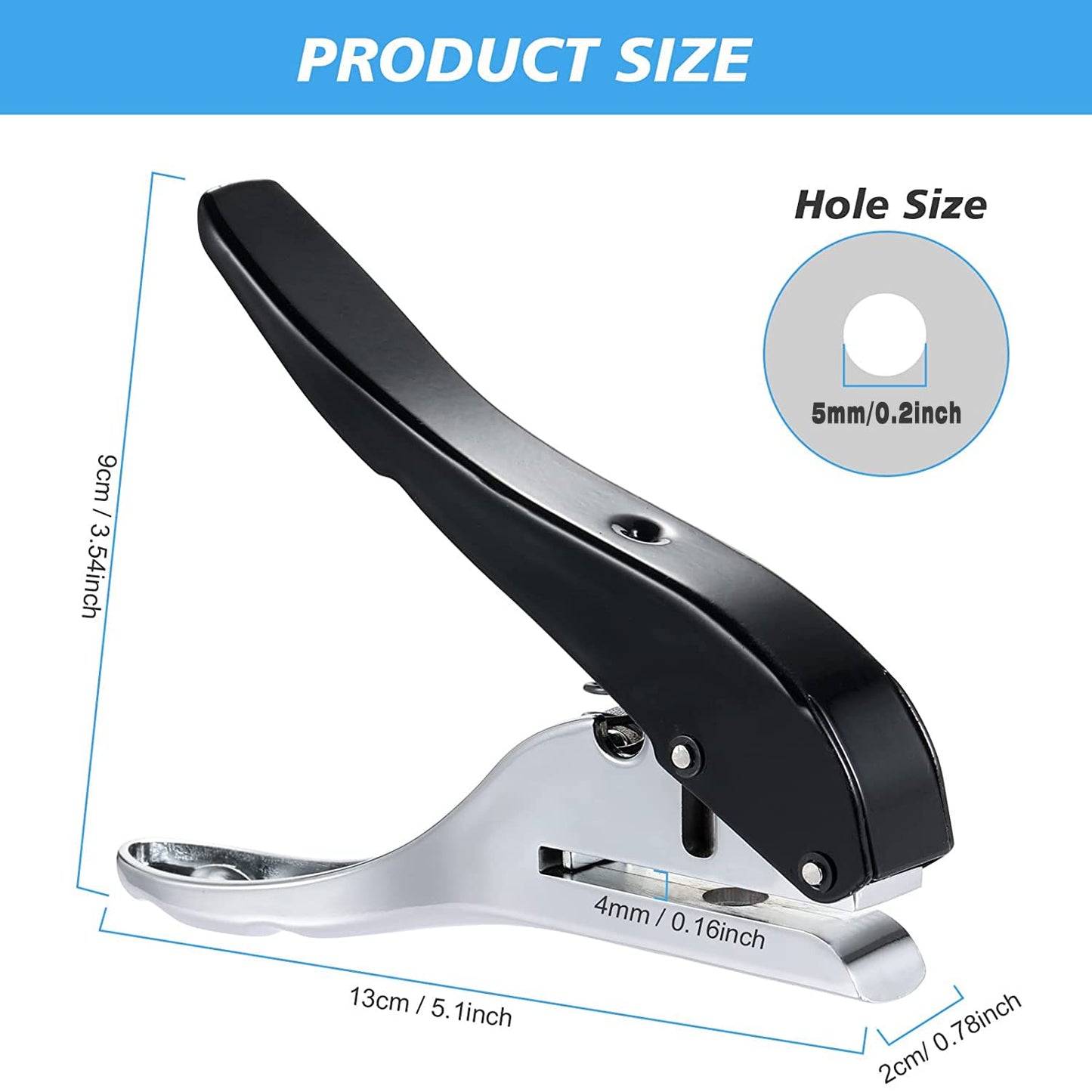 5MM Single Hole Punch - Heavy Duty Paper Puncher for Tags, Cards, Plastic, Cardboard - Portable Hand Held