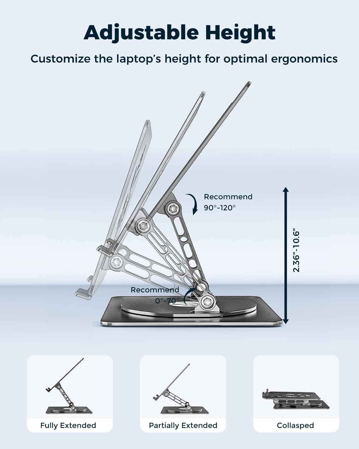Aoviho 360° Rotating Laptop Stand for Desk | Adjustable, Foldable, Portable Aluminum Ergonomic Riser | Compatible with MacBook, Dell, HP & All Laptops 10-16 inch | Black