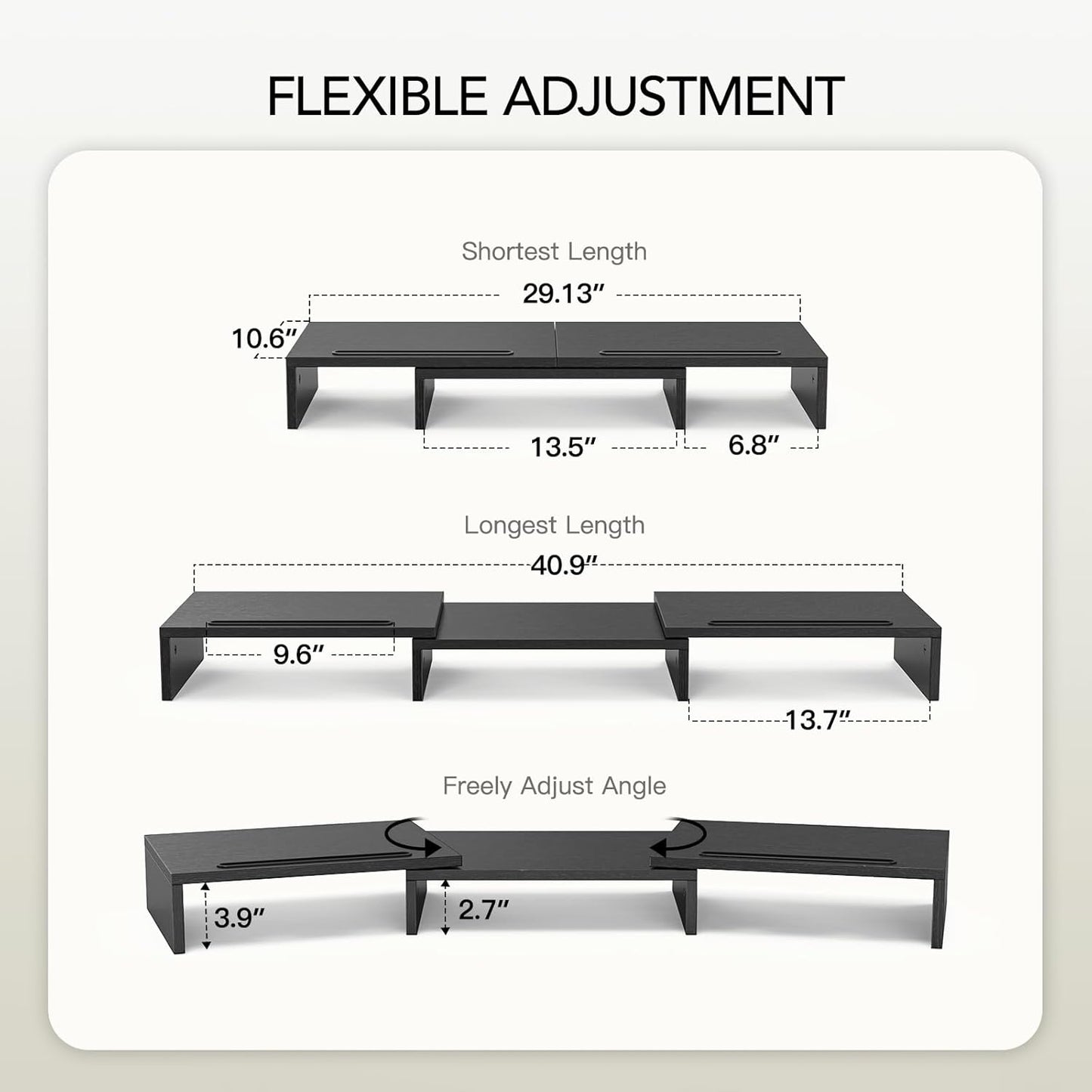 AMERIERGO Dual Monitor Stand Riser for 2 Monitors, Monitor Stand for Desk, Adjustable Computer Monitor Stand with 2 Slot, Multifunctional Desktop Organizer Stand for Laptop, PC, Computer, Printer