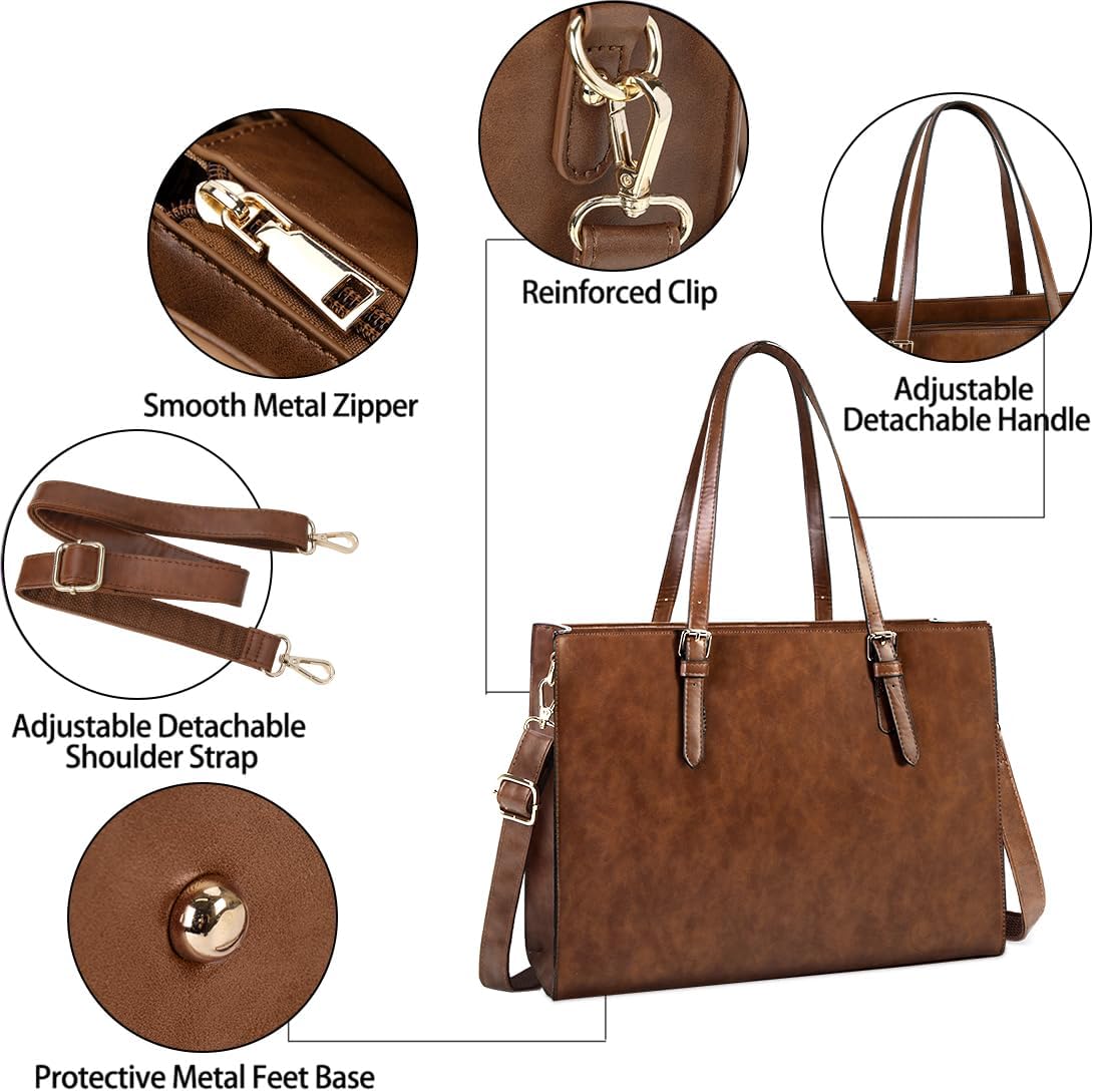 Laptop Bag for Women Waterproof Lightweight Leather 15.6 Inch Computer Tote Bag Business Office Briefcase Large Capacity Handbag Shoulder Bag Professional Office Work Bag