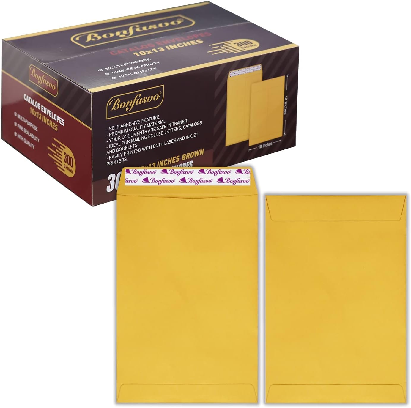 300 Pack 10x13 Brown Catalog Envelopes Peel & Seal Security Mailing Envelopes 120GSM Kraft Paper self Seal Envelopes for Invitations Papers Photos Documents Pictures Papers Files - Lumora Desk