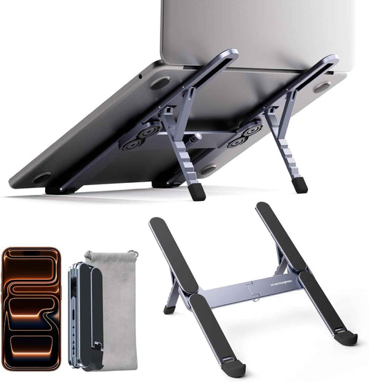 ICE COOREL Portable Laptop Stand, Foldable Laptop Riser for Desk, 6-Level Adjustable Ergonomic Computer Stand, Premium Aluminum Alloy Notebook Holder Compatible with 10-17 Inch Laptops & Tablets
