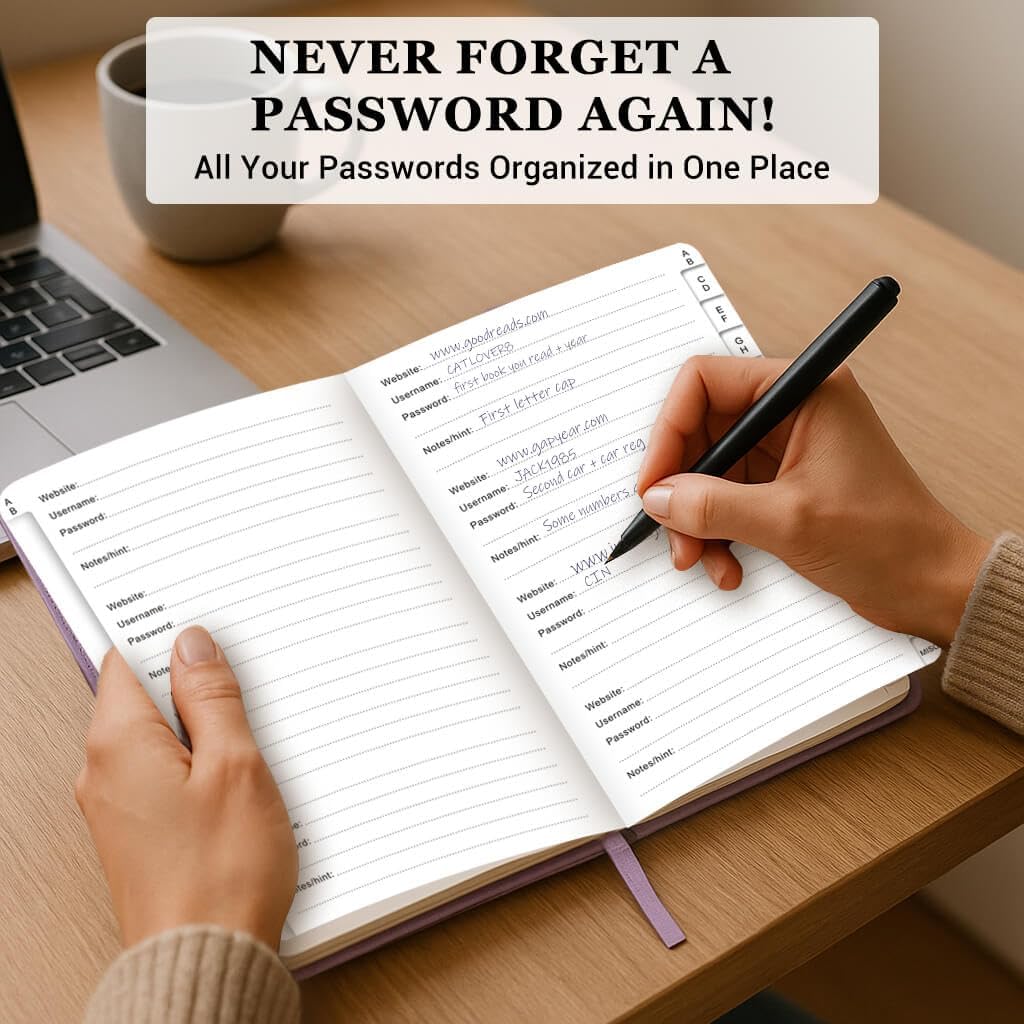 Password Book with Alphabetical Tabs – Hardcover Internet Address & Password Organizer – Password Keeper Notebook for Computer & Website – 5.2 x 7.6" (Lavender)