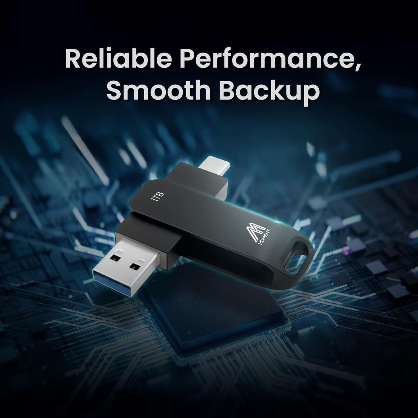 MMOMENT MU P50 1TB External SSD – USB-C & USB-A Portable Solid State Drive, USB 3.2 5Gbps, 560MB/s Read, 500MB/s Write, 110MB/s Sustained Write – Compatible with iPhone PS5 Steam Deck Android Mac