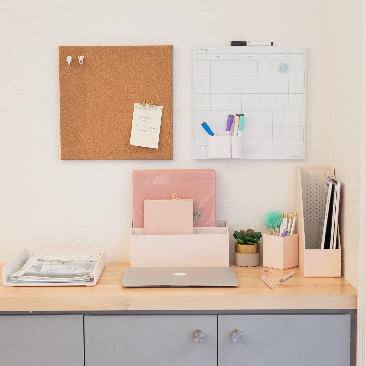 U Brands Frameless Square Cork Bulletin Board, Office Supplies, 14” x 14”, Natural, with Push Pins, 1 Count - Lumora Desk