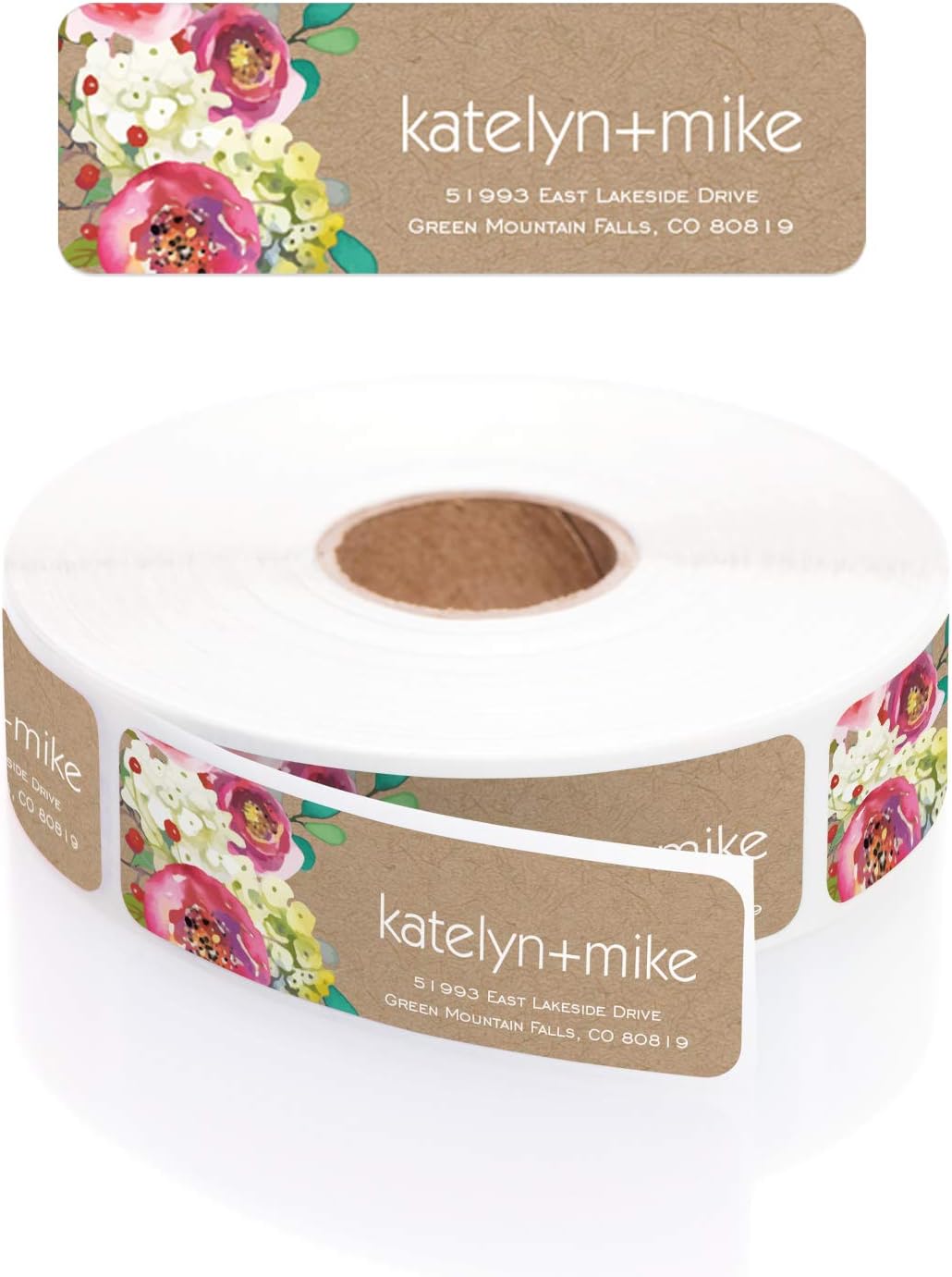 Kraft Faux Look Floral Rolled Address Labels/Roll of 250 Personalized Address Labels/Designer Return Address Stickers in Elegant Plastic Dispenser - Lumora Desk