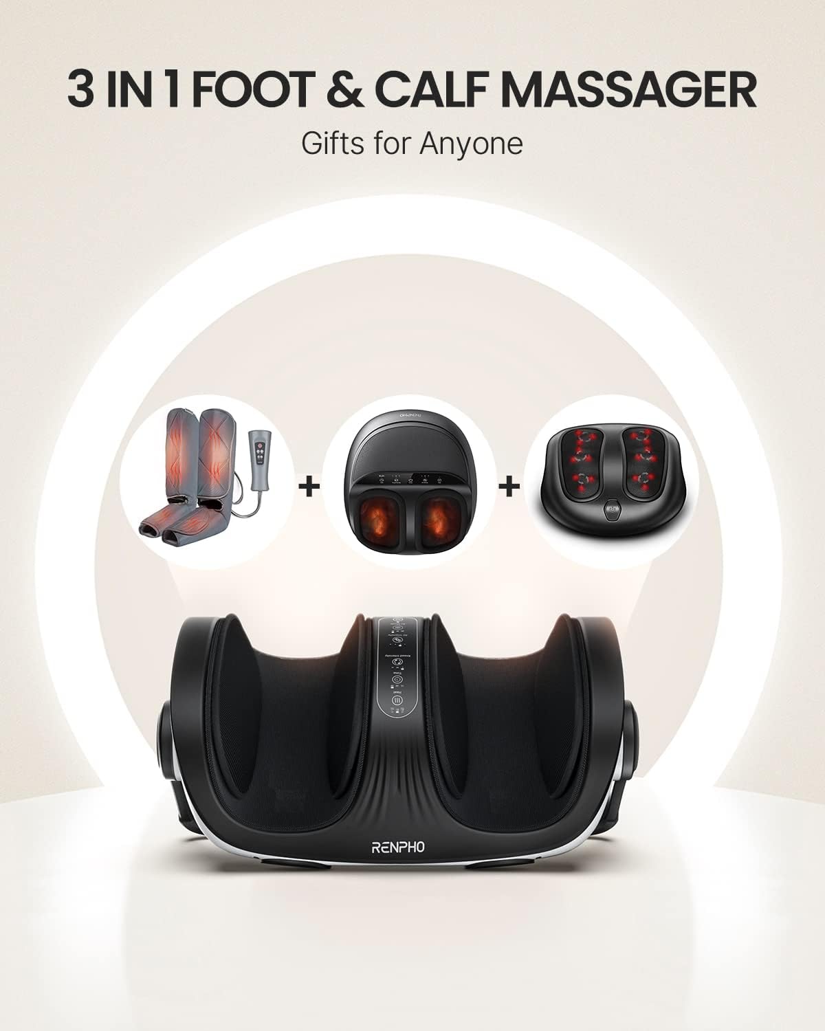 RENPHO 4-in-1 Shiatsu Foot Massager with Heat, Foot and Calf Massager, Father Day Gifts for Husband Men Dad, FSA Eligible Items Only List, Deep Kneading Massage for Plantar Fasciitis Relief, Size 14