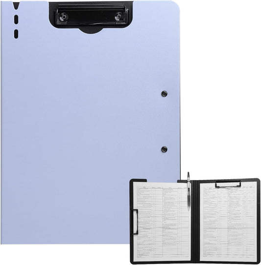 Clipboard Folder, A4 Foldable Clipboard with Horizontal and Vertical Double Metal Clips, 360 Degree Foldable Binder Clipboards with Pen Holder, File Cover Work Folder Clipboards, Purple