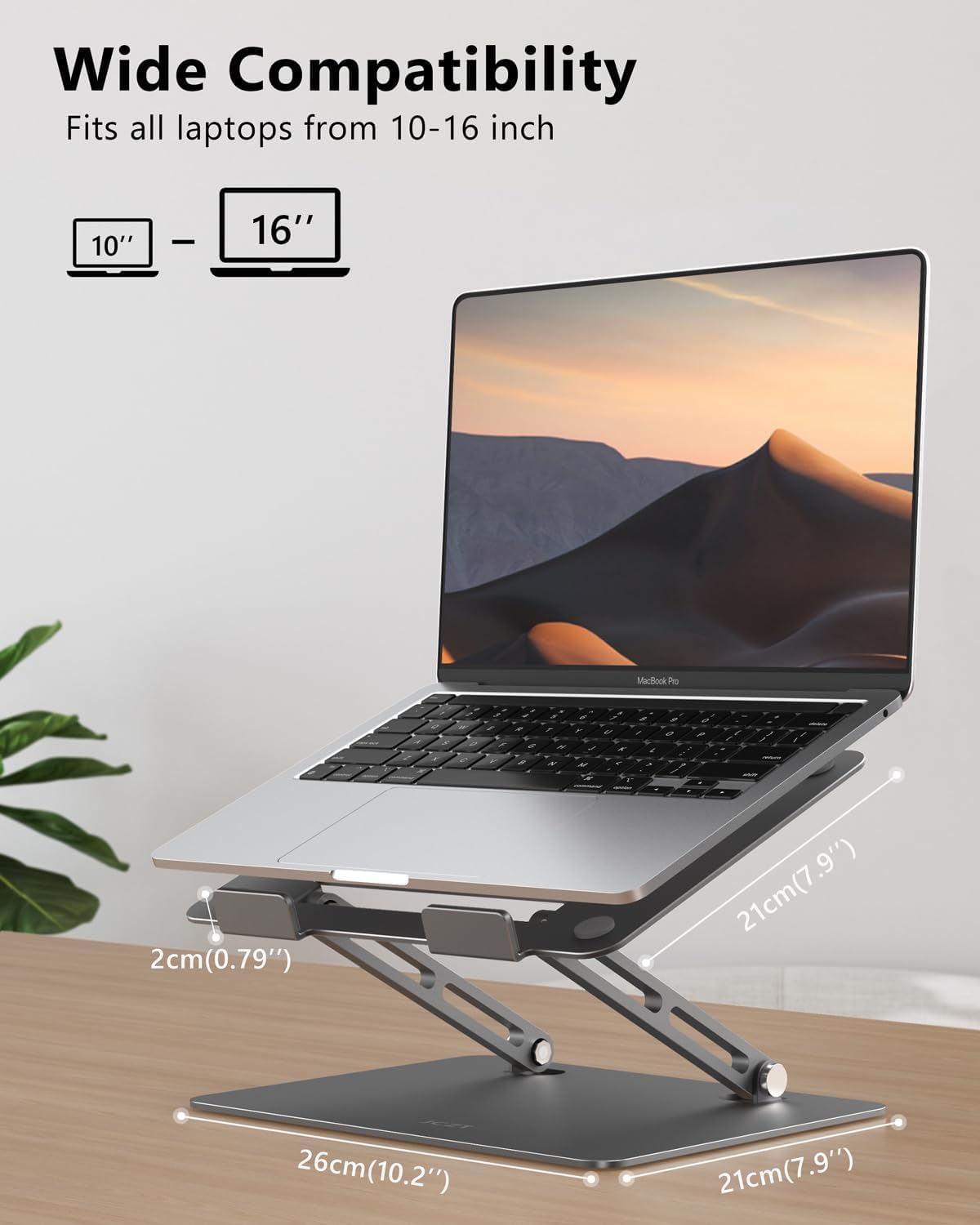 JCZT Aluminum Laptop Stand, Laptop Stand for Desk, Adjustable Height Ergonomic Computer Stands Compatible with MacBook Air, Pro, Dell, HP, Lenovo More, All 10-16'' Notebooks Laptops, Classic Grey