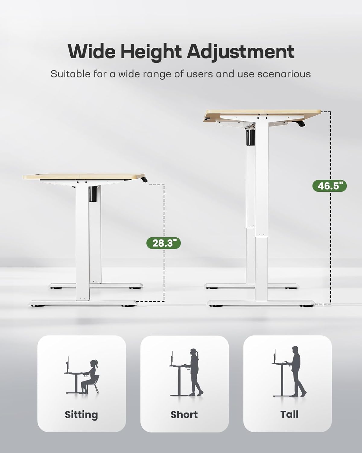 Marsail Electric Standing Desk, Adjustable Height Stand up Desk, 48 x 24 Inches Sit Stand Home Office Desk, Computer Desk, Maple